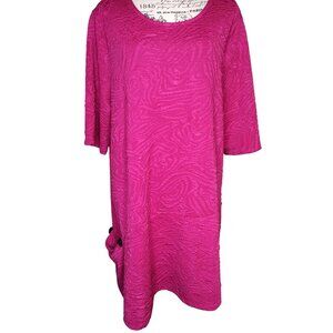 Alie Miles XL Bright Pink Tunic Top, Lagenlook Art to Wear Short Sleeve Textured